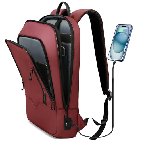 hk Backpack for Men, Business Slim Computer Bag for 15.6 Inch Laptop - color: Red, size: 15.6 Inch