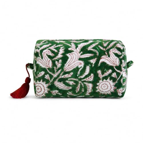 Huar Travel Makeup Bag- Large Capacity Cosmetic Bags for Women - Water Resistance Lining Portable Pouch & Open Toiletry Bag - Perfect Girls Makeup Organizer for Travel Essentials (Velvet Green Lotus) - color: Green Lotus