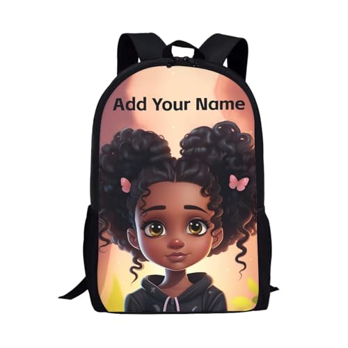 African Black Girls Backpack for School Bag for Kids 2 Grade/3Rd Grade Custom Name Book Bag Age 8-10/10-12 Elementary School Student Personalized Back Packs - color: African Black Girl-12