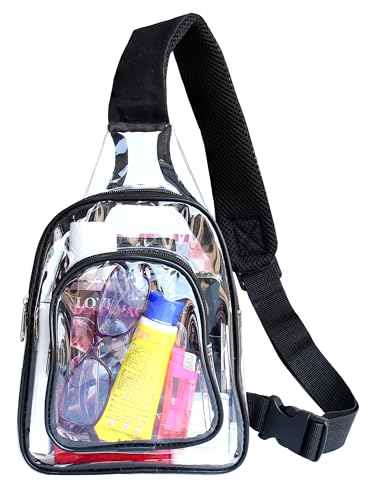 Small Clear Purses for Women Men, Clear Sling Bag for Stadium Events and Concerts, Crossbody Shoulder Backpack