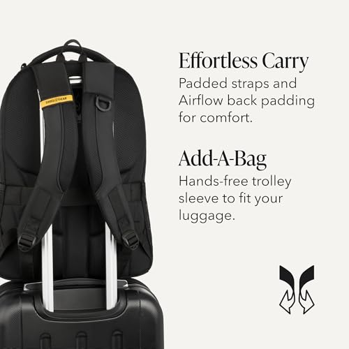 SWISSGEAR Cecil Laptop Backpack, Fits Most 16-Inch Laptops, Three-Compartment Design, Airflow Back Panel, Black, 27.3L, 18-Inch - color: Black/Gold