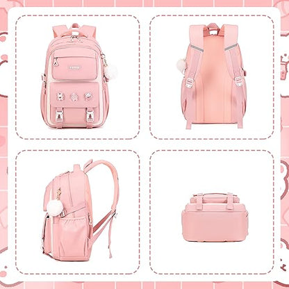 Girls Backpack, Kids Backpack for Girls with Anti-theft Back Pocket, Lightweight School Bookpack, Watrer Resistant, Bookbag for Elementary Primary School, Pink - color: Pink