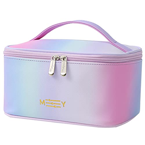 Meiyuuo Makeup Bag Large Cosmetic Bags for Women Girls Cute Travel Zipper Pouch Toiletry Organizer for Beauty Essentials Waterproof (Gradient Rainbow Pink) - color: RAINBOW PINK