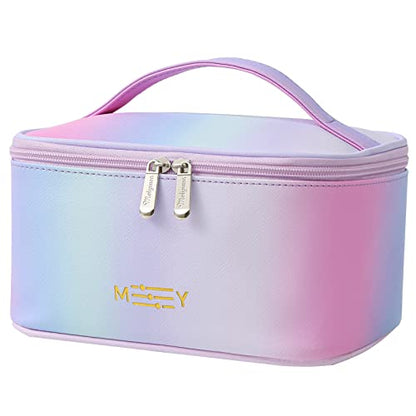 Meiyuuo Makeup Bag Large Cosmetic Bags for Women Girls Cute Travel Zipper Pouch Toiletry Organizer for Beauty Essentials Waterproof (Gradient Rainbow Pink) - color: RAINBOW PINK