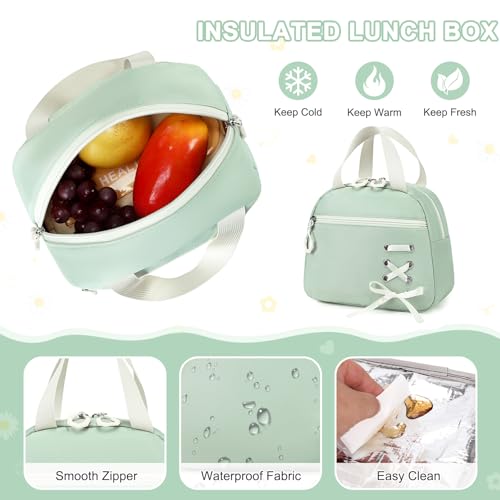 Scothen 3PCS Girls Backpack for School, Kids Backpack for Girls with Lunch Bag Pencil Case, Kids Bookbag Teen Backpacks for Elementary Middle High School - color: Green-beige