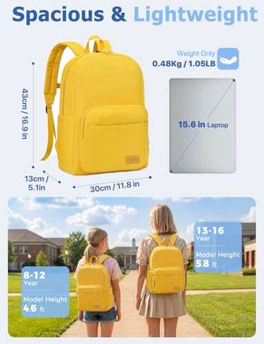 VASCHY School Backpacks, Lightweight Bookbag Schoolbag for Boys Girls Casual Basic Simple Daypack for Women Yellow - color: Yellow