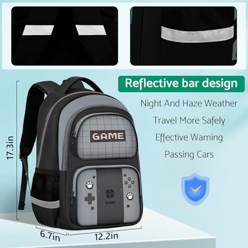Kids Backpack For Boys，Gamer Boys Backpack For Children Teens Elementary Middle School, 17″ Students Bookbag - color: Backpack Set-sw-gray
