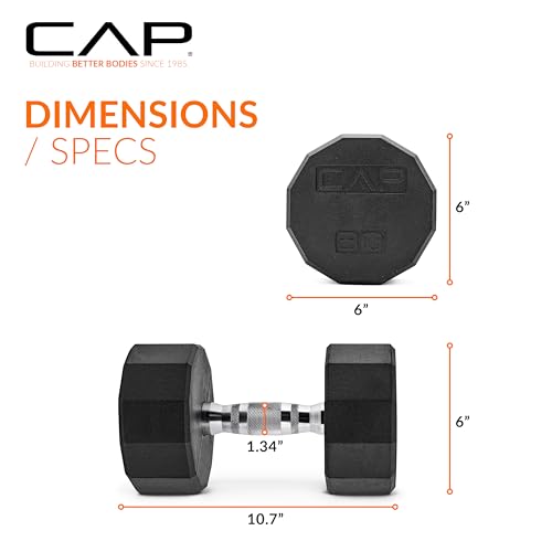 CAP Barbell Coated Hex Dumbbell Weight - Single | 10-120 lbs | Multiple Options - size: 30 lb, style: 12-Sided - Chrome Handle
