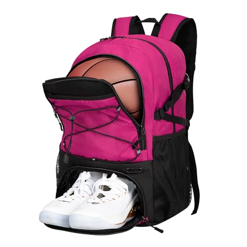 Goloni 30L Sports Backpack with Ball Compartment & Ventilated Shoe Pocket,Basketball Soccer Bag for Youth Boys Girls - color: Rose