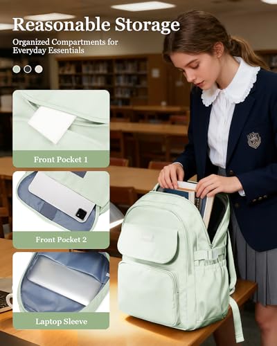 Aesthetic College Backpacks For Women Men,Waterproof High School Back pack,Kawaii Backpack For Teens Girls Boys,Student Latop Travel Backpack(Mint Green) - color: A3-mintgreen