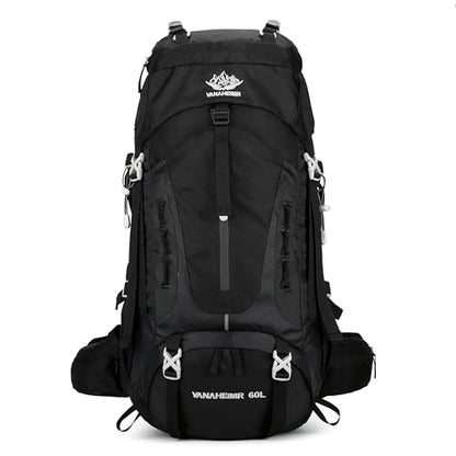 YFREAL 60L Travel Hiking Camping Backpack with Rain Cover,Backpack Water Resistant,Climbing Backpack for Men Women (BLACK) - color: Black