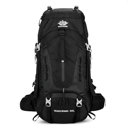 YFREAL 60L Travel Hiking Camping Backpack with Rain Cover,Backpack Water Resistant,Climbing Backpack for Men Women (BLACK) - color: Black