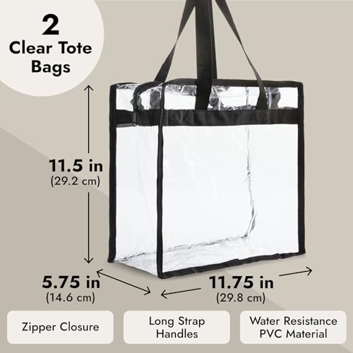 Juvale Clear Stadium Approved Bags - 12x6x12 Large Transparent Tote Bags with Zippers and Handles - size: 2 Pack