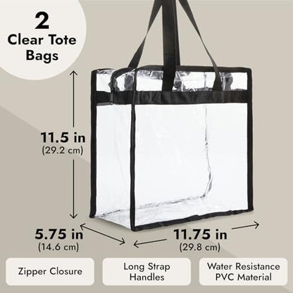 Juvale Clear Stadium Approved Bags - 12x6x12 Large Transparent Tote Bags with Zippers and Handles - size: 2 Pack