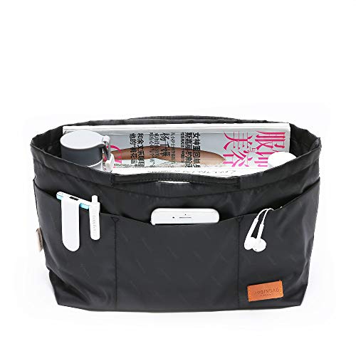 iN. Purse Organizer Insert with zipper Nylon fabric for women Handbags & Totebag, black, Medium: 15.7"(Top)/12.2"(Bottom) L × 4.7" W × 8.3" H - color: Black, size: Medium: 15.7"(Top)/12.2"(Bottom) L × 4.7"W × 8.3"H