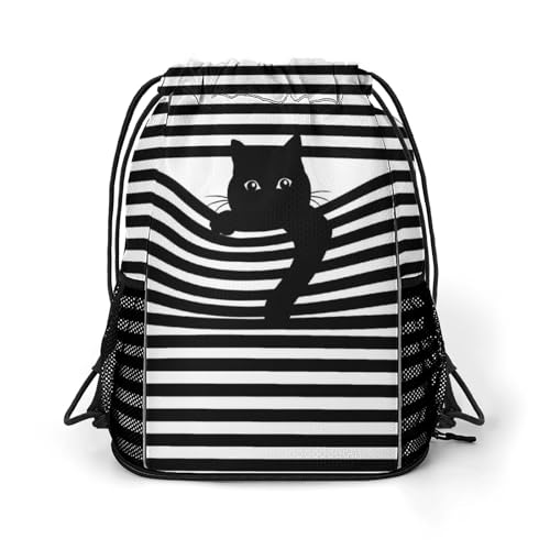 Cat Drawstring Backpack Gym Bag With Shoe Compartment String Bag Sport Beach Swimming Sackpack For Women Men - color: Cat