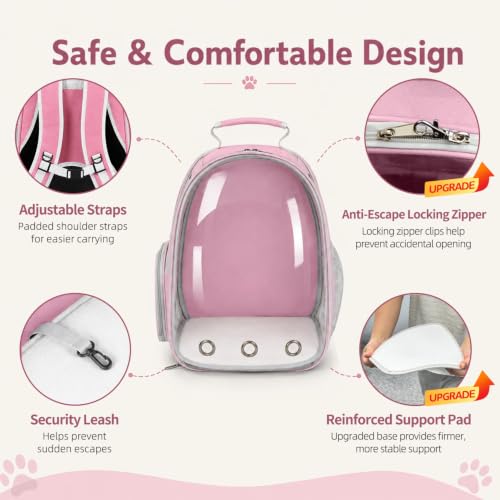 Expandable Cat Carrier Backpack with Bubble Window, Pink - color: Pink