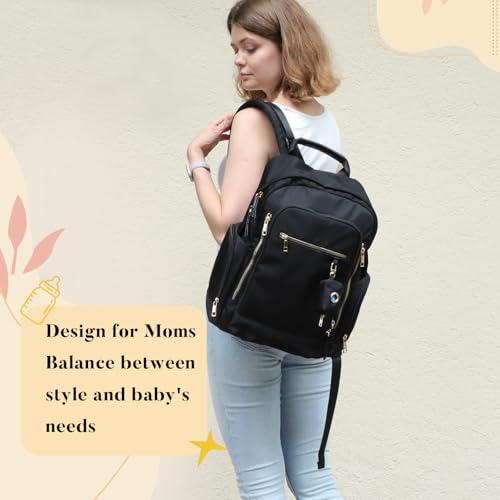 miss fong Diaper Backpack - Mommy & Dad Diaper Bag with Dispenser, 16 Pockets, Large Capacity, Travel & Baby Shower Gifts - Dark Black - color: Dark