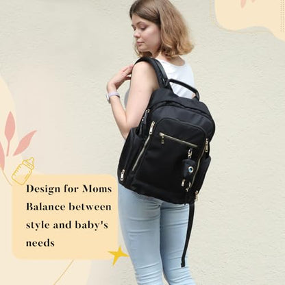 miss fong Diaper Backpack - Mommy & Dad Diaper Bag with Dispenser, 16 Pockets, Large Capacity, Travel & Baby Shower Gifts - Dark Black - color: Dark