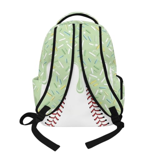 Suobstales Green Baseball Ice Cream Drip Print Kids School Backpack Heavy Duty Schoolbag Travel Casual Daypack Teens Boys Girls Back to School Gifts 17 Inch Bookbag Middle School Students Rucksack - color: Green Baseball Ice Cream Drip