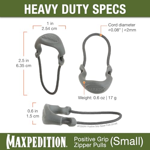 MAXPEDITION Positive Grip Zipper Pulls (Small, Gray) Pack of 6, Zipper Pull Replacement for Tactical Backpack, EDC Pouch, Bug Out Bag & Luggage, Sling Pull Tab, PZSGRY - color: Gray, size: Small