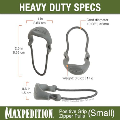 MAXPEDITION Positive Grip Zipper Pulls (Small, Gray) Pack of 6, Zipper Pull Replacement for Tactical Backpack, EDC Pouch, Bug Out Bag & Luggage, Sling Pull Tab, PZSGRY - color: Gray, size: Small