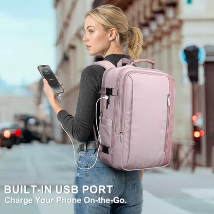 PIJUSHI Travel Backpack for Women Expandable Carry on Luggage Backpack Airline Approved TSA 16" Laptop Bag Business with USB Port(PE034 Light Purple) - color: Light Purple