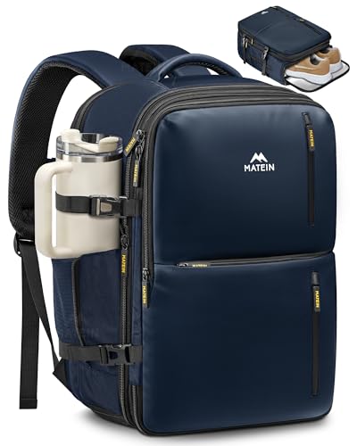 MATEIN Personal Item Backpack 18x14x8, Expandable TSA Approved Underseat Travel Backpack Fit 17.3 inch Laptop, Large Carry on Bag Luggage with Shoe Compartment Removable for Frontier Airlines, Blue - color: Blue