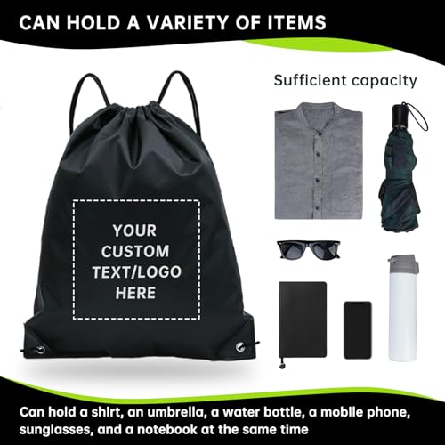 JEOHLORY pack of 50 Custom Bags With Your Logo,Drawstring Backpacks Bulk String Bag,Great for Travelling, Gym and for Everyday Use (Custom black) - color: Custom Black