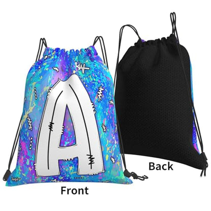 Drawstring Backpack Bag Sport Gym Sackpack Initial Blue Draw String Cinch Bags Bulk String Backpack Storage Bag for Women Men Letters A - color: Letters a
