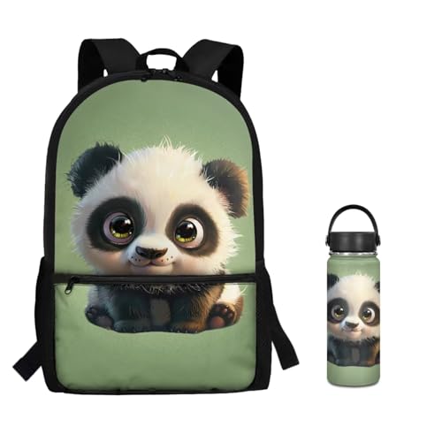 ZOUTAIRONG School Bags for Girls 7-10/10-12/12-16, Cute Panda Insulated Water Bottle for Hot & Cold Drinks Casual Backpack with Side Pockets - color: Panda