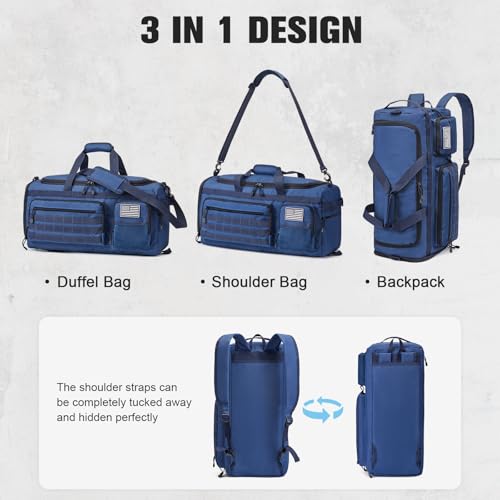 G4Free 3-in-1 Travel Duffle Bag for Men and Women, 50L Large Gym Sports Bags Tactical Military Duffle Backpack with Shoes Compartment and Wet Pocket (Navy) - color: Navy