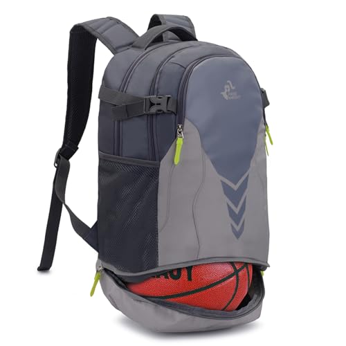 Bseash 35L Basketball Backpack, Large Sports Bag with Separate Ball compartment, for Basketball Soccer Volleyball Hiking Travel - color: Light Gray