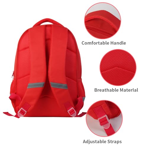 ZRENTAO Kids Backpack, 3D Reflective Cartoon, 600D Polyester & Dual Zippers, 17" Bookbag with Ergonomic Design for boys & girls age 6-18, Fox Space Style for school Children Kids - color: 22#redfox