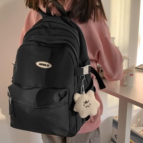 VTTDB Kawaii Backpack with Cute Accessories Casual Aesthetic Daypack Simple Laptop Bag Waterproof Travel Rucksack for Women (black) - color: Black
