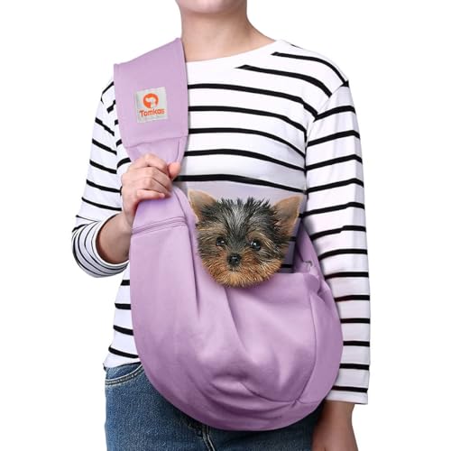 Tomkas Small Dog Sling Carrier - Zipper Pocket & Adjustable Strap - for 3-10 lbs Pets(Light Purple) - color: Light Purple