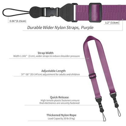 FIEIL Adjustable Shoulder Strap, Nylon Camera Strap, Comfortable Neck Strap for iPad, Cellphone Tablet, Camera, Laptop, Binocular, Luggage Bag (Dark Purple Universal Lanyard) - color: Dark Purple