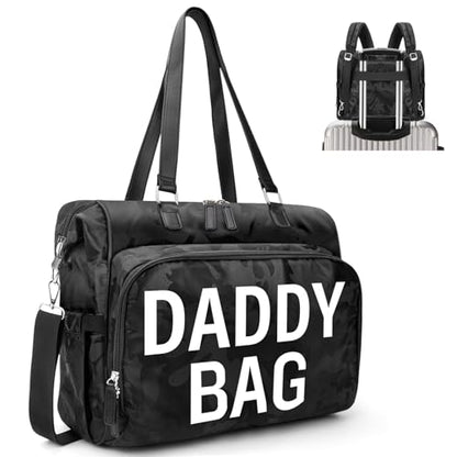 4 in 1 Convertible Daddy Bag Backpack, Camo Black Diaper Backpack for Dad and Mom, Father's Bag for Hospital with DADDY Imprint, Baby Care Diaper Backpack & Tote with 14 Pockets - color: Camo Black Daddy Bag