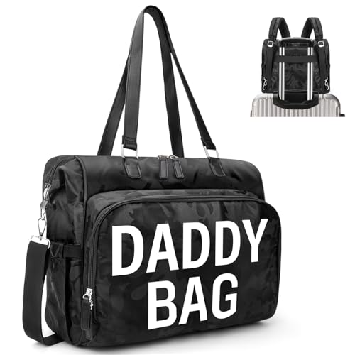 4 in 1 Convertible Daddy Bag Backpack, Camo Black Diaper Backpack for Dad and Mom, Father's Bag for Hospital with DADDY Imprint, Baby Care Diaper Backpack & Tote with 14 Pockets - color: Camo Black Daddy Bag