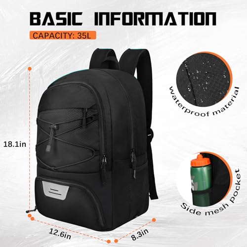 Goloni Soccer Backpack Bag with Separate Ball & Cleat Shoe Compartment,Sports Gym Backpack for Teen Girls Boys Men Women Kids - color: Black