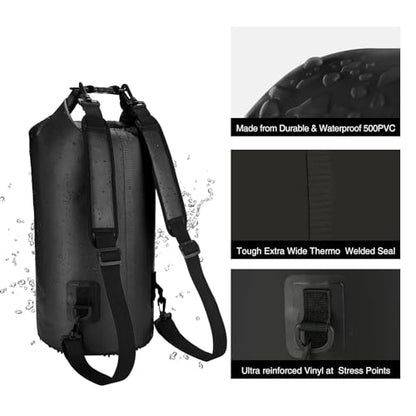Piscifun Dry Bag, Waterproof Floating Backpack 10L/20L/30L/40L with Waterproof Phone Case for Boating, Kayaking, Fishing - color: Black, style: 10l