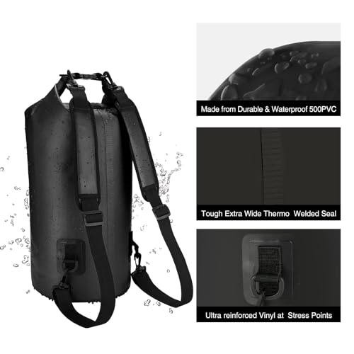 Piscifun Dry Bag, Waterproof Floating Backpack 10L/20L/30L/40L with Waterproof Phone Case for Boating, Kayaking, Fishing - color: Black, style: 40l