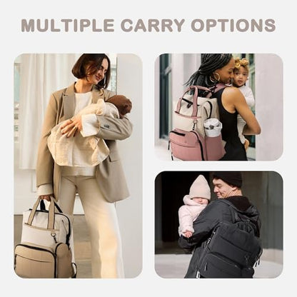 VONAL Diaper Bag Backpack, Lightweight Baby Diaper Bags, Travel Large Diaper Bag with Changing Station, Pink Diaper Backpack for Boys Girls Newborn with Insulated Pockets, Stroller Straps - color: Pink