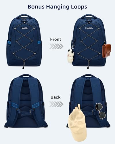 HanTrip Travel Laptop Backpacks for Women Men, Large Work Backpack for Commuter College School Book Bags, Reflective Water Resistant Backpack with Luggage Strap Bottle Pocket Chest Strap, Navy Blue - color: Navy Blue-2