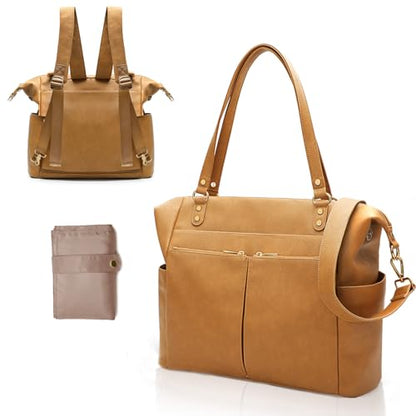 MOMINSIDE Diaper Bag Tote, Leather Diaper Bag Backpack with 13 Pockets for Mom Dad, Convertible Baby Bag for Boys Girls, Hospital Bag Baby Registry, Changing Pad, Large 4 Insulated Pockets (Biscuit) - color: Biscuit
