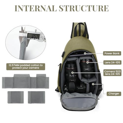 BAIGIO Camera Sling Bag Small Camera Backpack for Photographers,Water-resistant Camera Crossbody Bag Travel Caemra Backpack for DSLR SLR Mirrorless Camera - color: Green