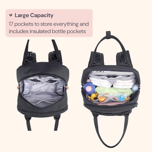 BabbleRoo Diaper Bag Backpack - Baby Essentials Travel Tote - Multi Function Water Resistant Diaper Bag, Travel Essentials Baby Bag with Changing Pad, Stroller Straps & Pacifier Case - Unisex, Black - color: Black, size: Large