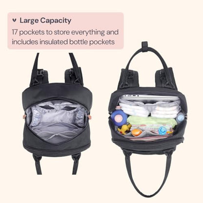 BabbleRoo Diaper Bag Backpack - Baby Essentials Travel Tote - Multi Function Water Resistant Diaper Bag, Travel Essentials Baby Bag with Changing Pad, Stroller Straps & Pacifier Case - Unisex, Black - color: Black, size: Large