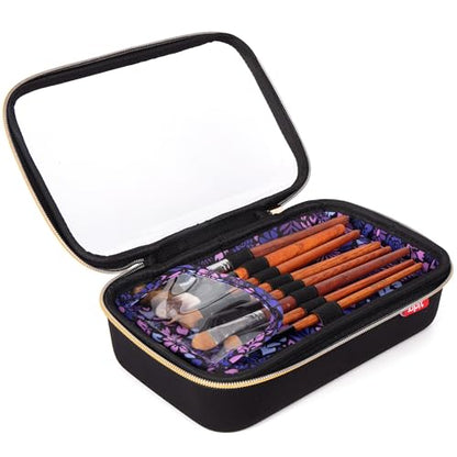 ZIPIT: Travel Makeup Bag - Black & Purple Flowers - Protective Hard Shell, Large Cosmetic Case, Transparent Zipper Lid, Handle, Toiletry Organizer - color: Black
