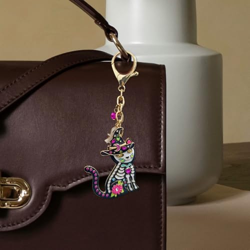 Madison Tyler Western Cowboy Boots Cherry Bow Bubble Tea Strawberry Cute Keychain | Bag Charms for Handbags Purse Charms - color: Halloween Cat